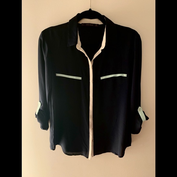 ZARA navy shirt with contrasting trim - Picture 2 of 6